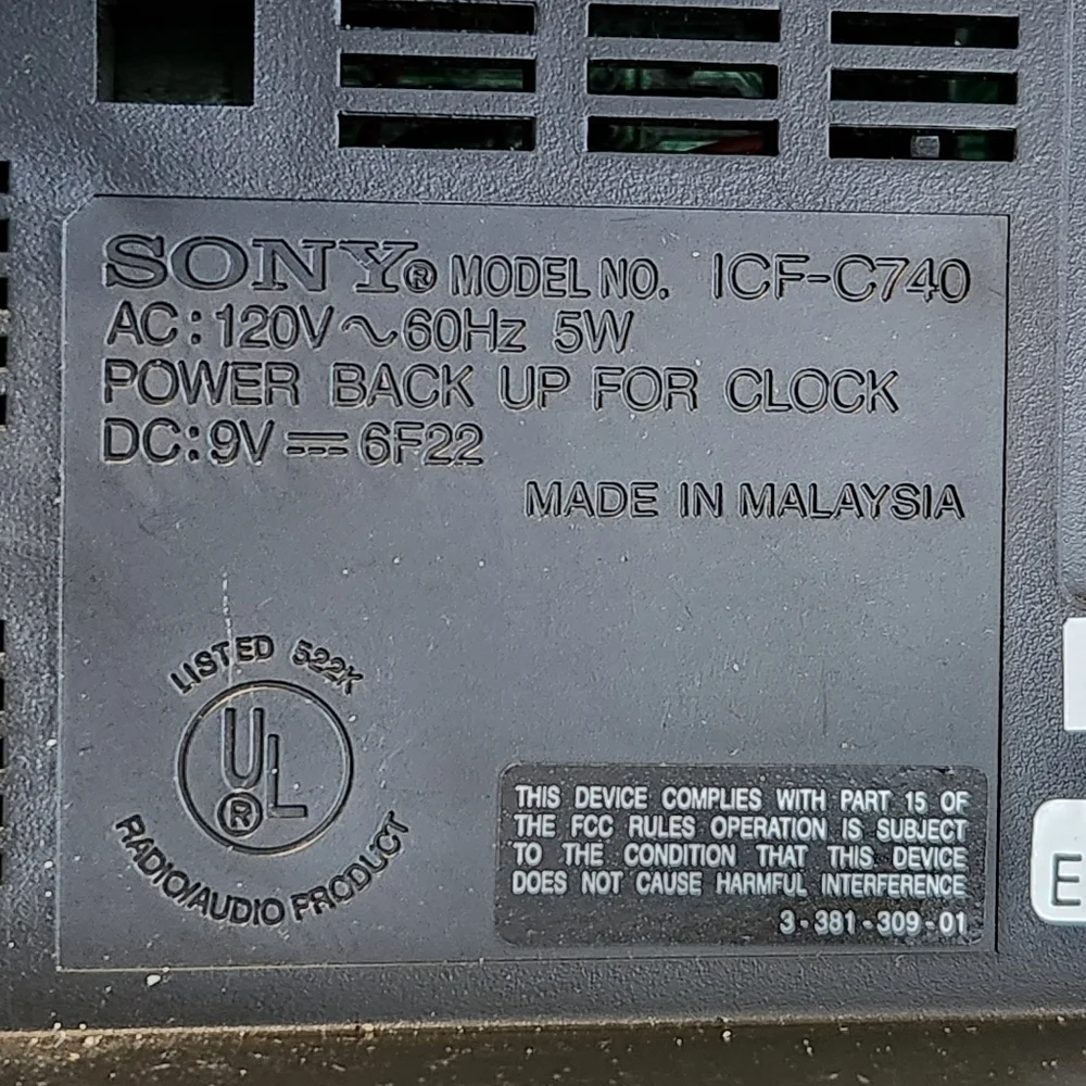 SONY DREAM MACHINE Clock Radio AM/FM Digital ICF-C740 Dual Alarm Backup Battery
